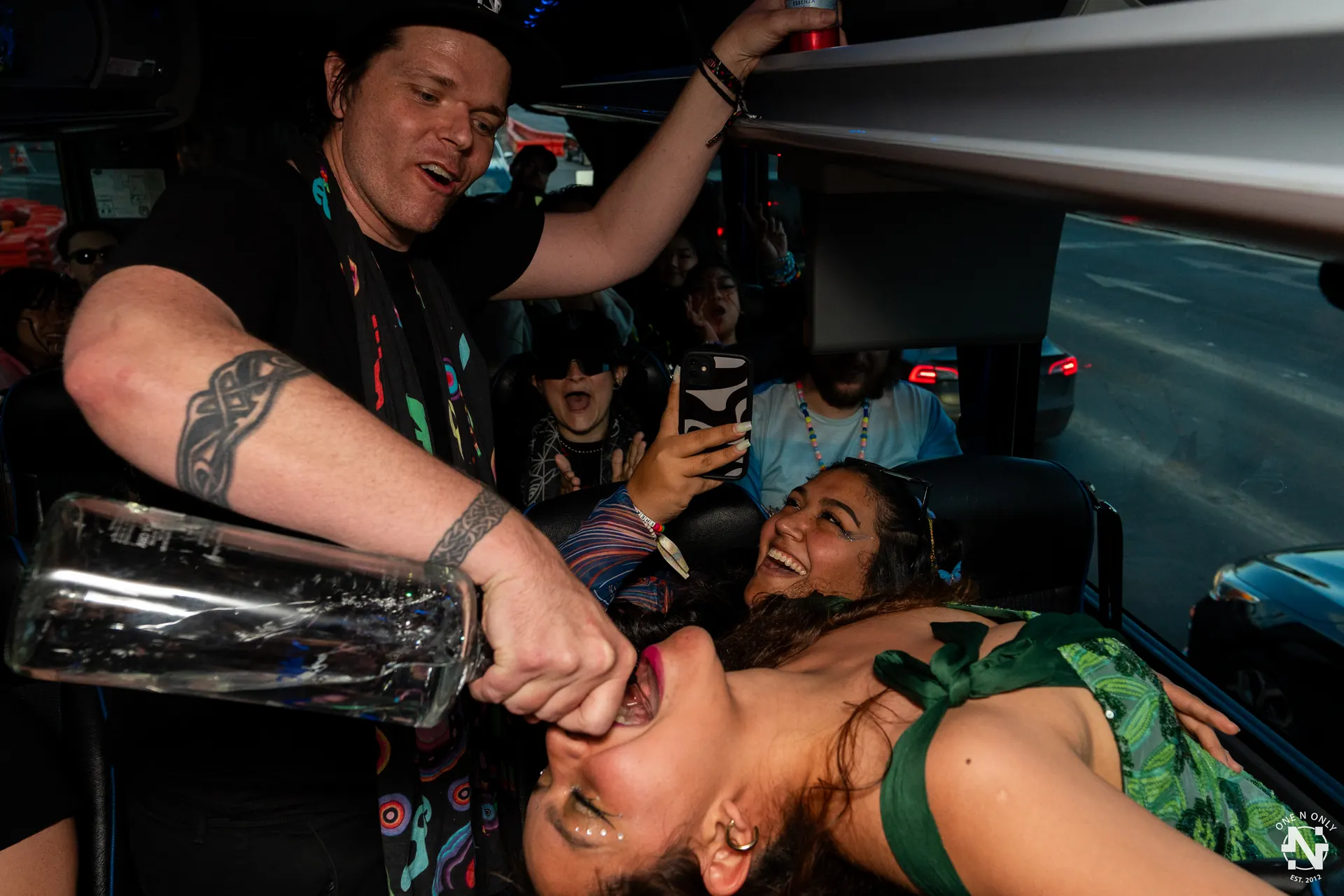 Guests celebrating on the shuttle