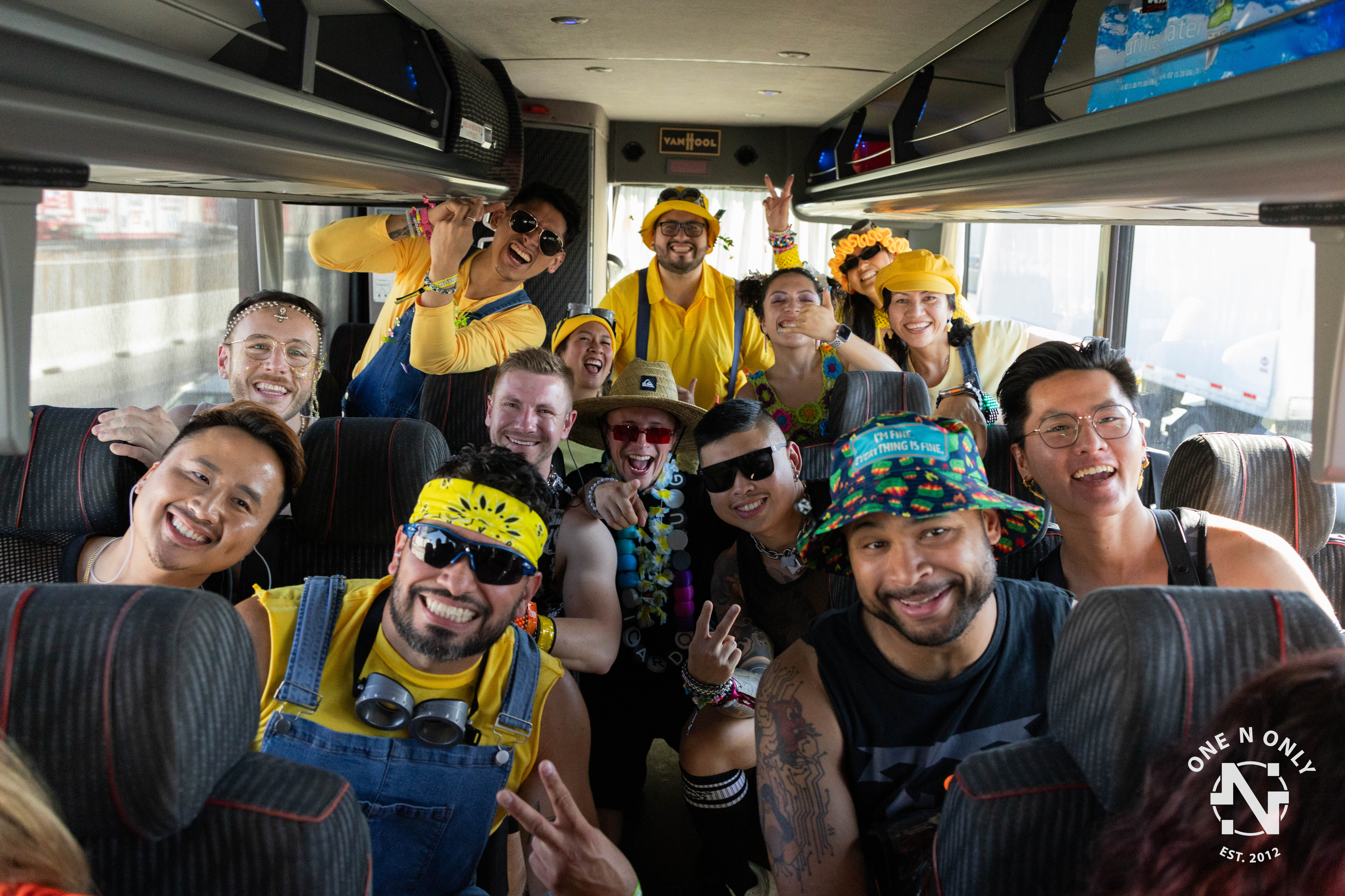 One N Only travelers enjoying a festival party shuttle
