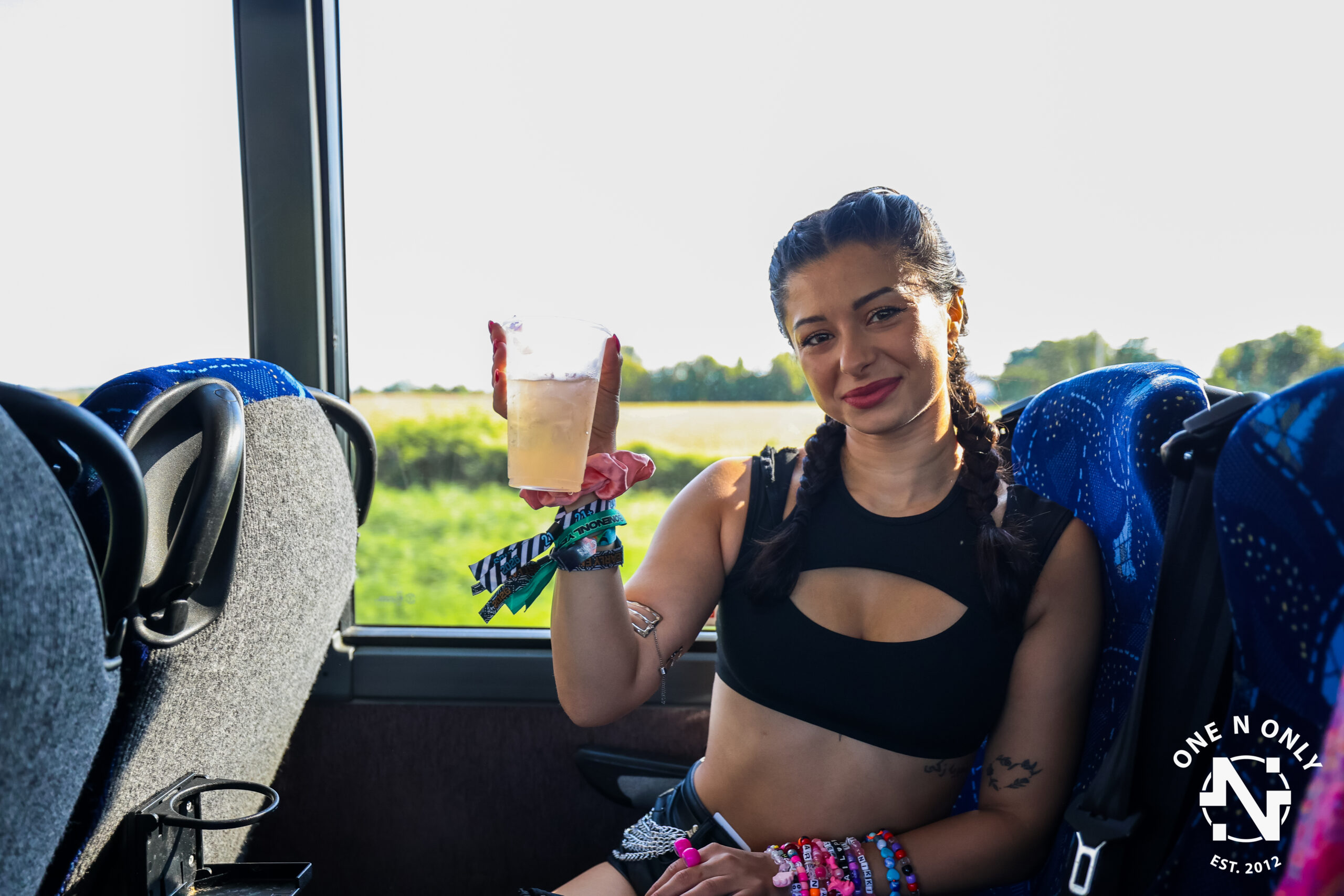 One N Only guest aboard a festival shuttle